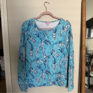 Lilly Pulitzer Mermaid Turquoise and White Patterned Sweatshirt